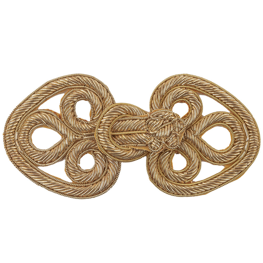 Vintage Gold Lurex Bullion Stitch Classical Frog Closure - 2" x 4.5"