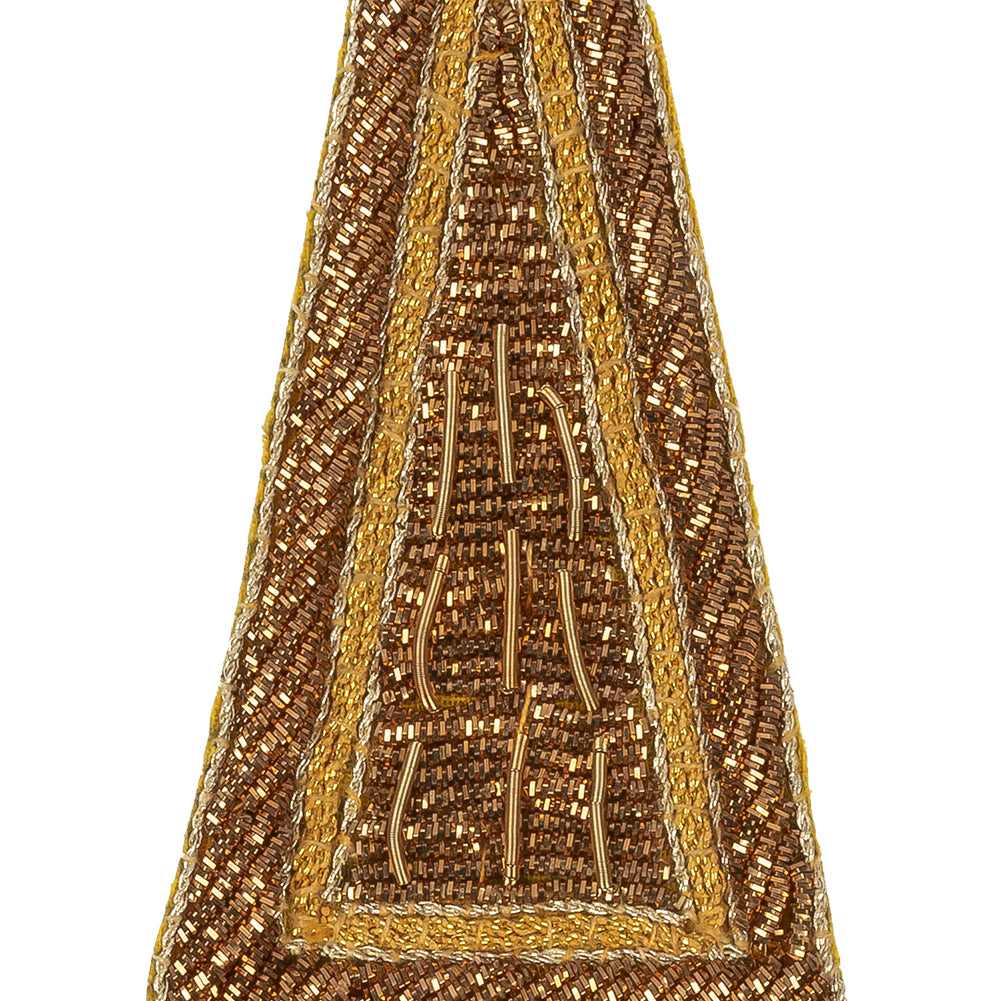Vintage Metallic Gold Triangle Bullion Embroidered Applique - 5" x 2.125"