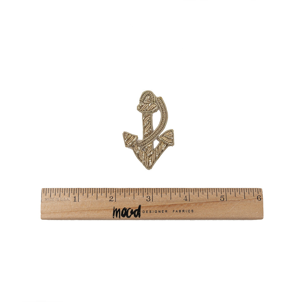 Vintage Silver Lurex Bullion Stitch Anchor Applique - 2.25" x 1.375"