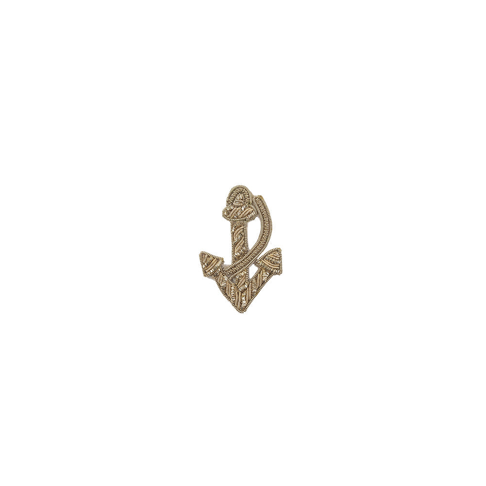 Vintage Silver Lurex Bullion Stitch Anchor Applique - 2.25" x 1.375"