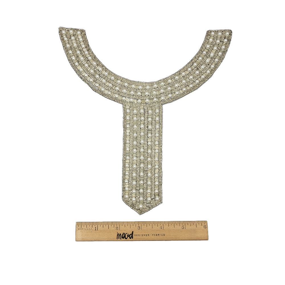 Vintage Fancy Pearl and Silver-lined Beaded Collar Applique - 9" x 8.75"
