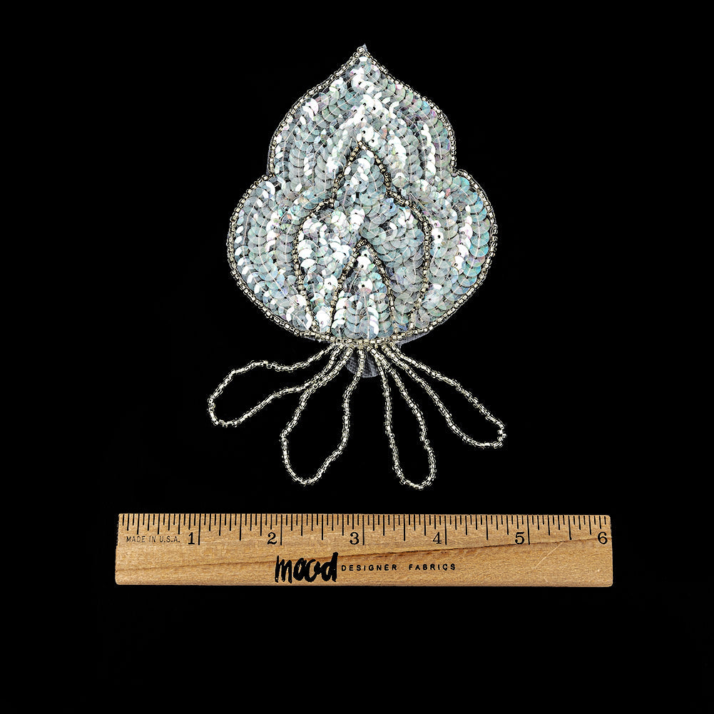 Vintage Crystal Iris Sequins and Silver-lined Beaded Abstract Applique - 5.75" x 3.375"