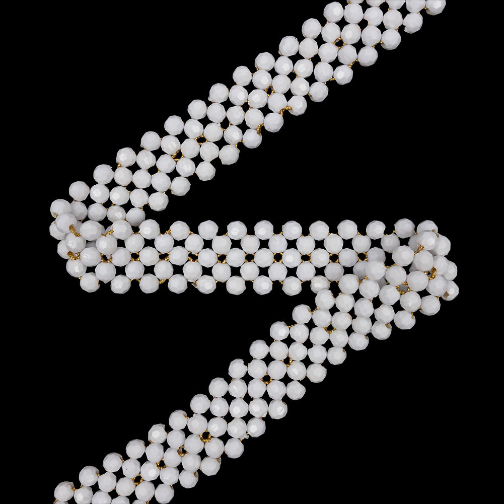 Vintage White and Gold Beaded Belt with Fringe Ends - 52.5" x 1.25"