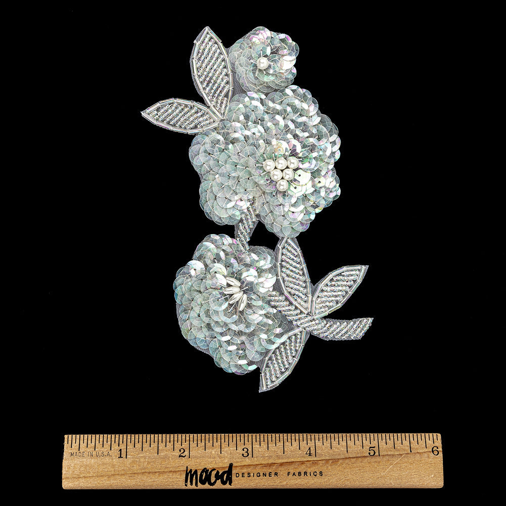 Vintage Pearl, Crystal Iris Sequins and Beaded Floral Applique - 6" x 3.375"