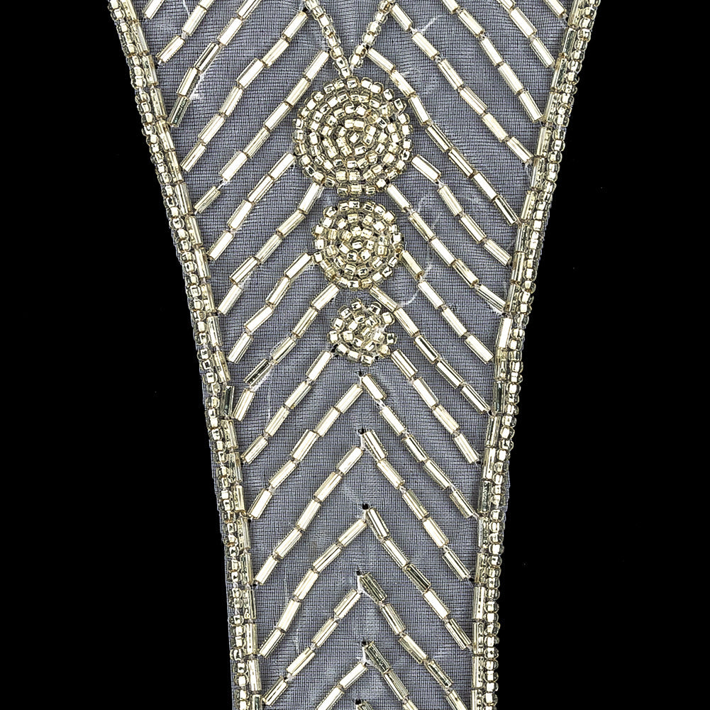 Vintage Silver-lined Bugle and Chop Beaded Abstract Applique - 7.25" x 3.25"
