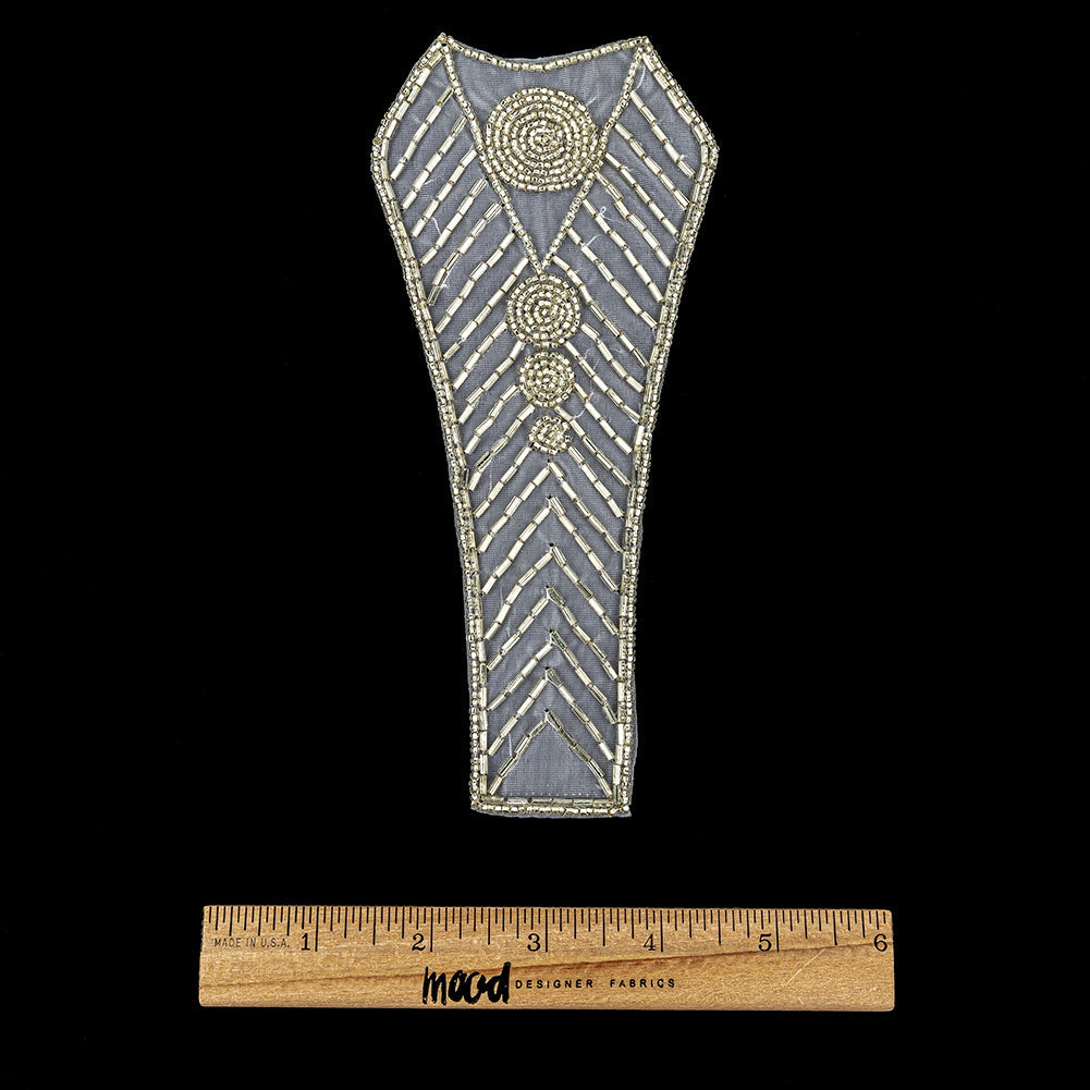Vintage Silver-lined Bugle and Chop Beaded Abstract Applique - 7.25" x 3.25"