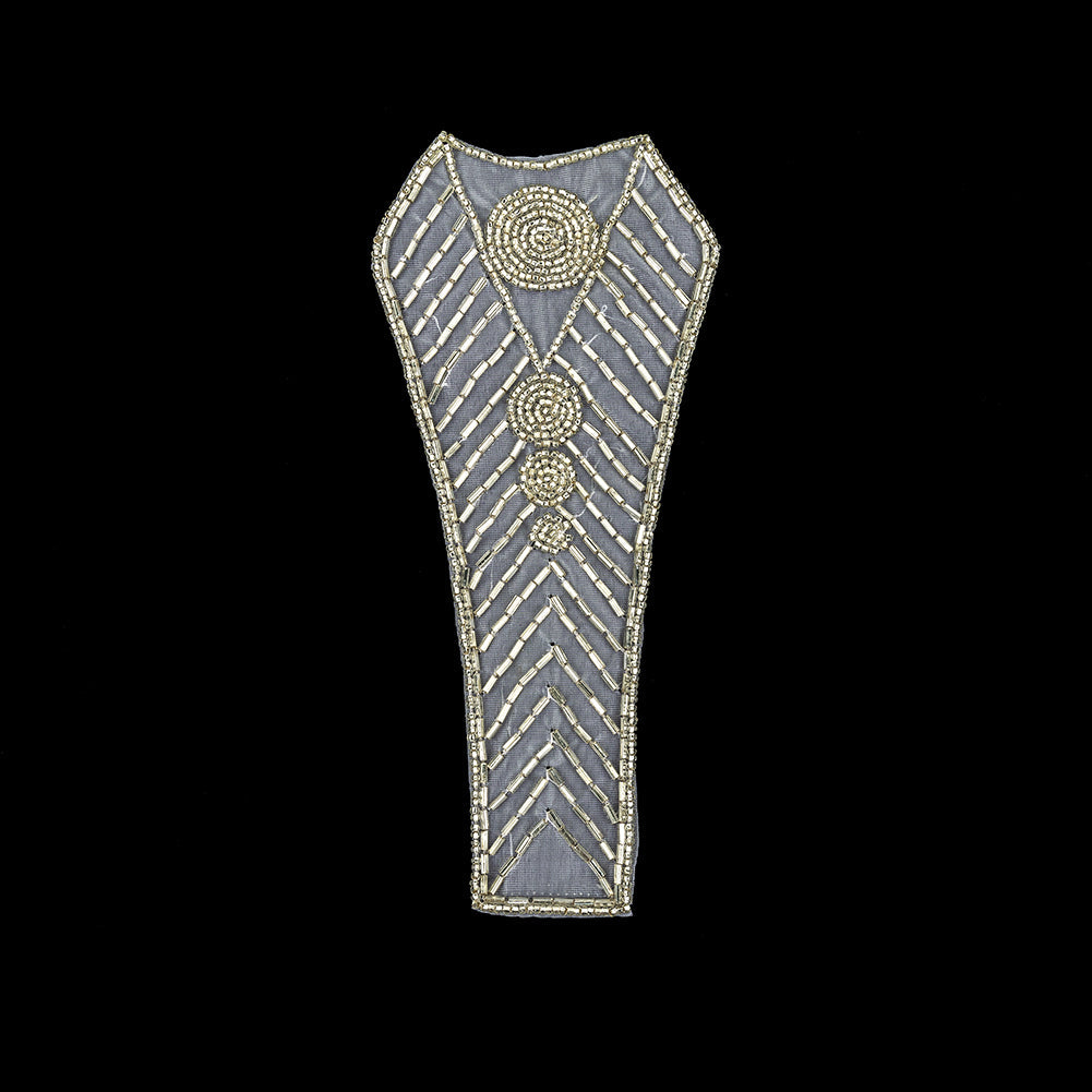 Vintage Silver-lined Bugle and Chop Beaded Abstract Applique - 7.25" x 3.25"