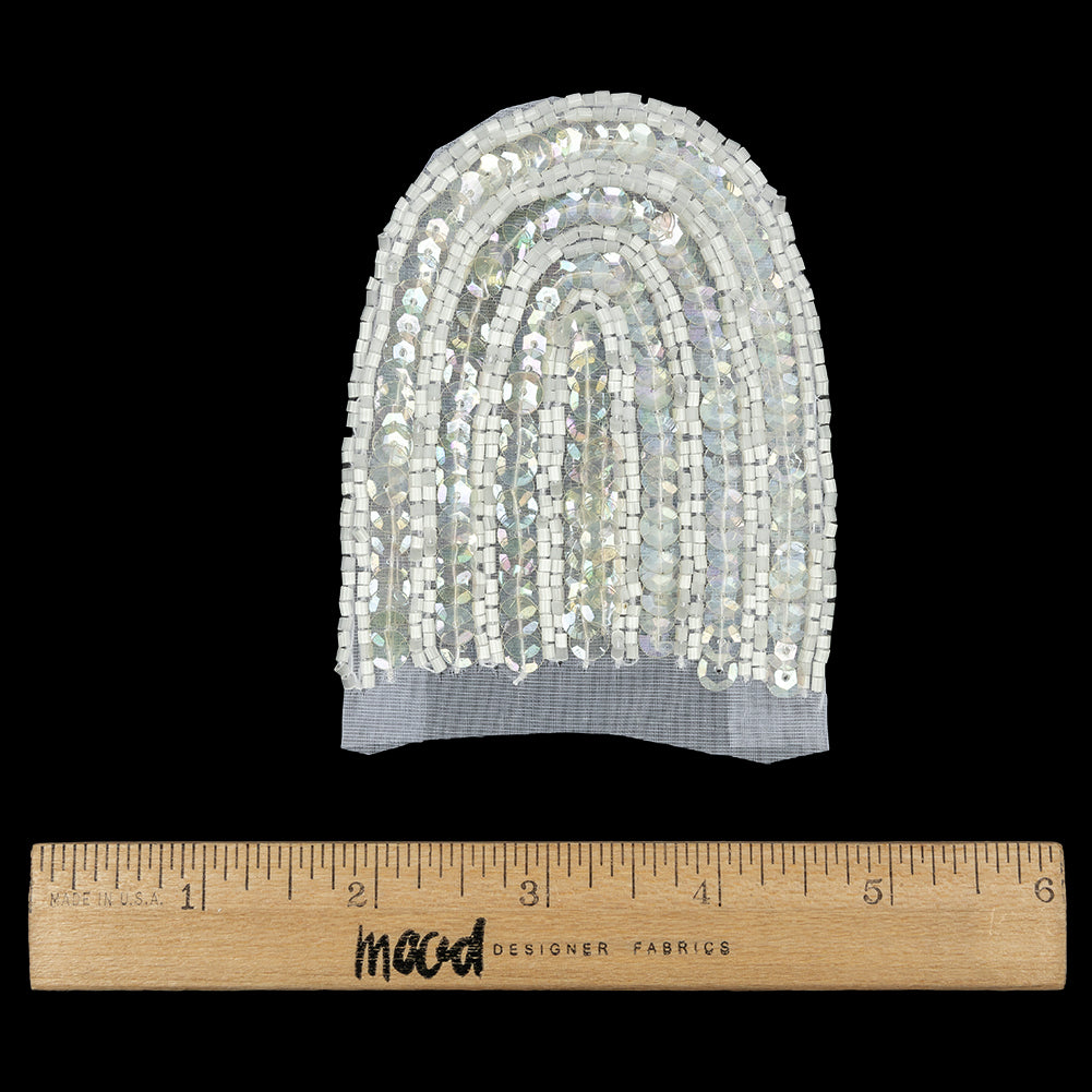 Vintage White Arches Beaded and Sequins Applique - 3.5" x 3"