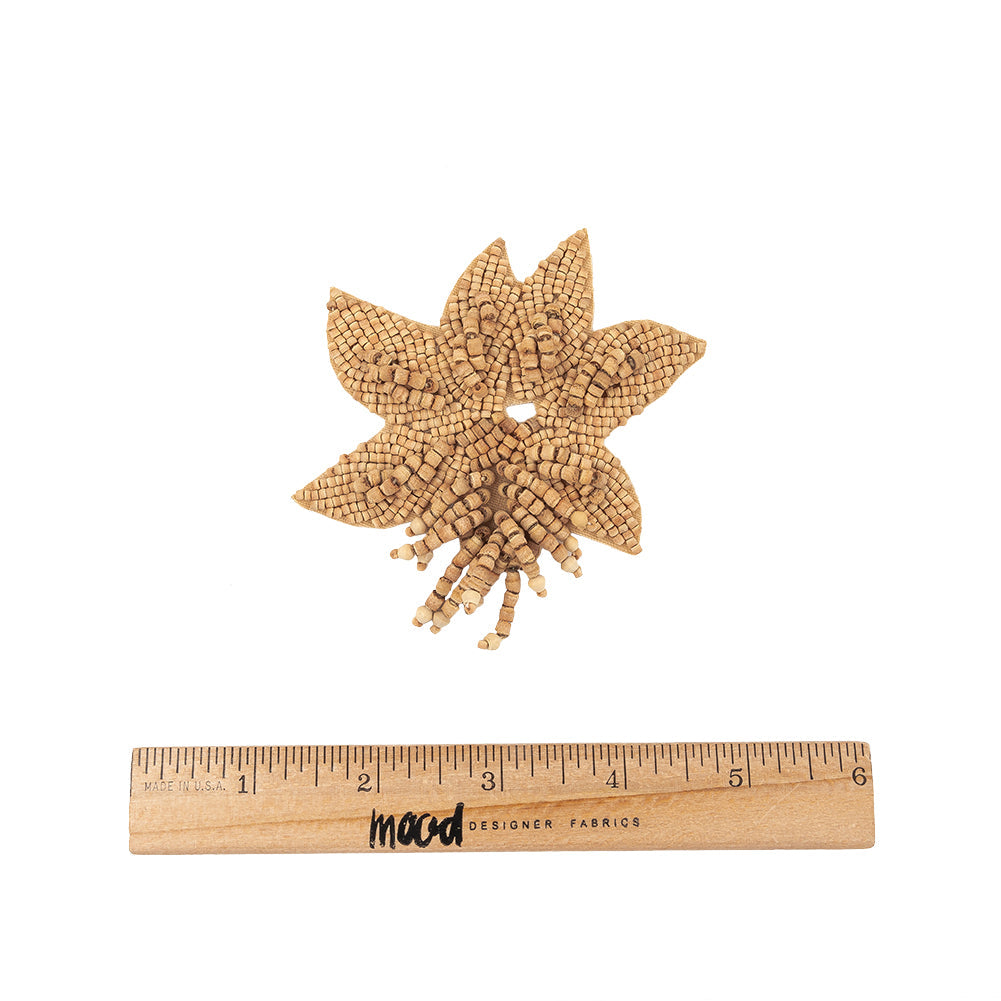Vintage Light and Natural Wood Beaded Leaf Bouquet Applique - 3" x 3.25"
