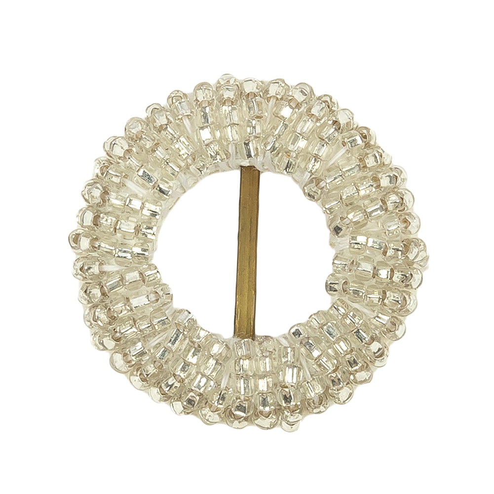Vintage Silver-Lined Beaded Circular Slider with Brass Bar - 1.125"