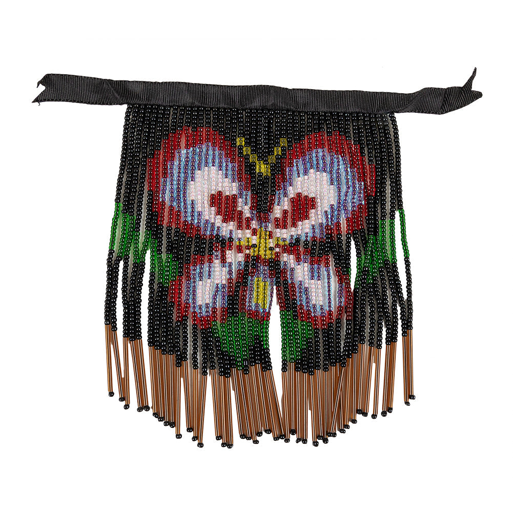 Vintage Red, Yellow and Black Butterfly Beaded Fringe Applique - 7" x 5.25"