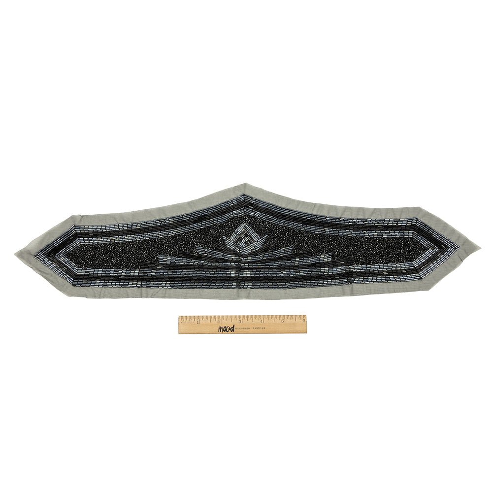 Vintage Gunmetal and Black Large Geometric Glass Beaded Applique - 4.5" x 19.75"