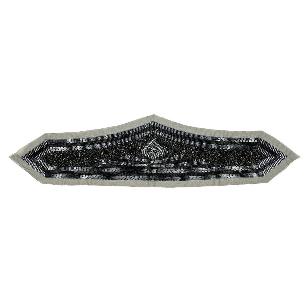 Vintage Gunmetal and Black Large Geometric Glass Beaded Applique - 4.5" x 19.75"
