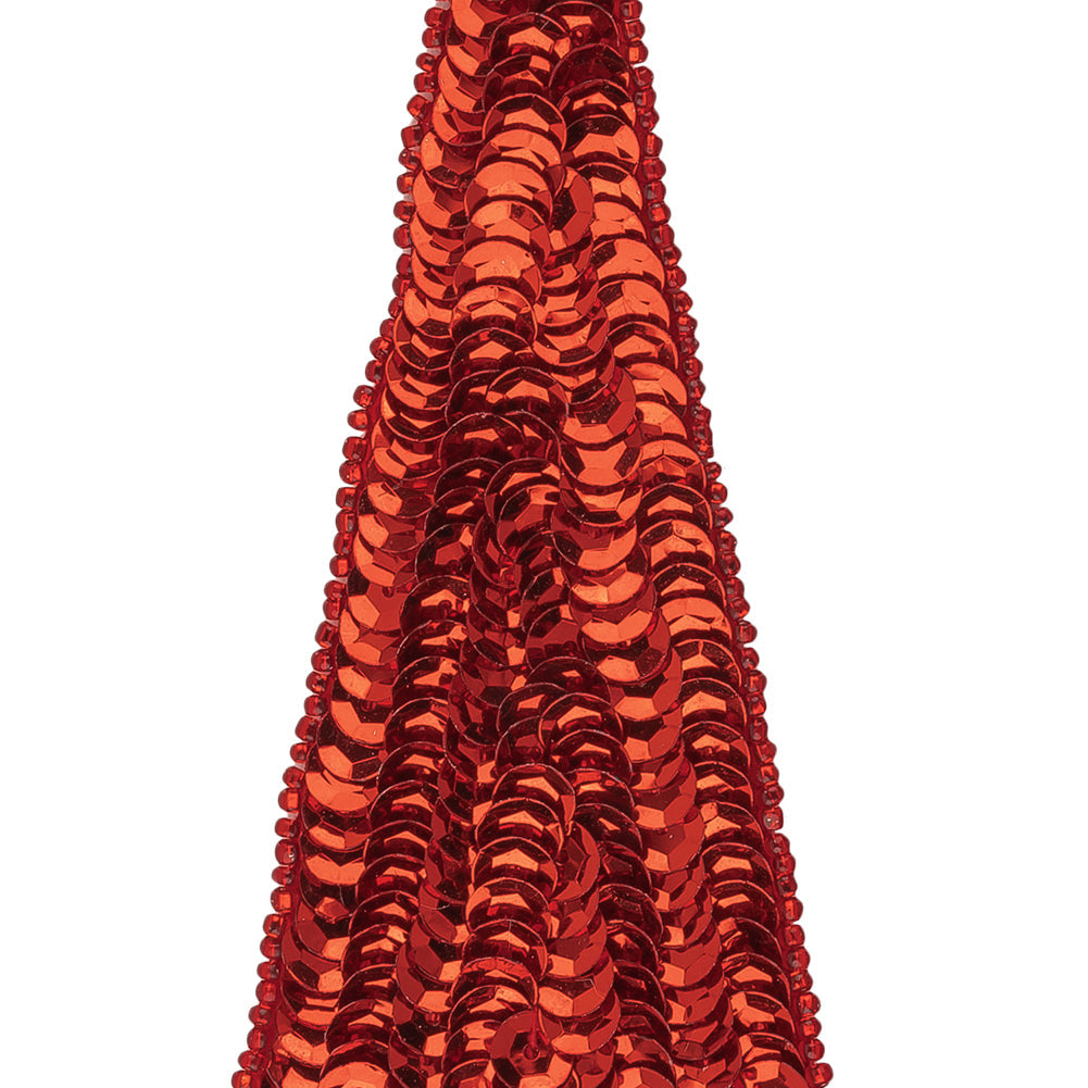 Vintage Ruby Red Sequins and Beads Triangle Applique - 4.875" x 1.875"
