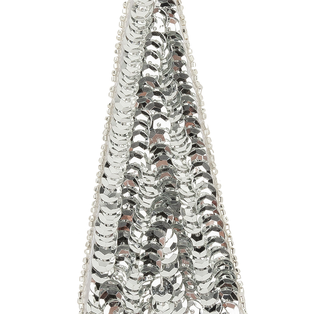 Vintage Disco Ball Silver Sequins and Beads Triangle Applique - 4.875" x 1.875"