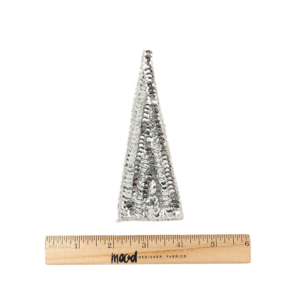 Vintage Disco Ball Silver Sequins and Beads Triangle Applique - 4.875" x 1.875"