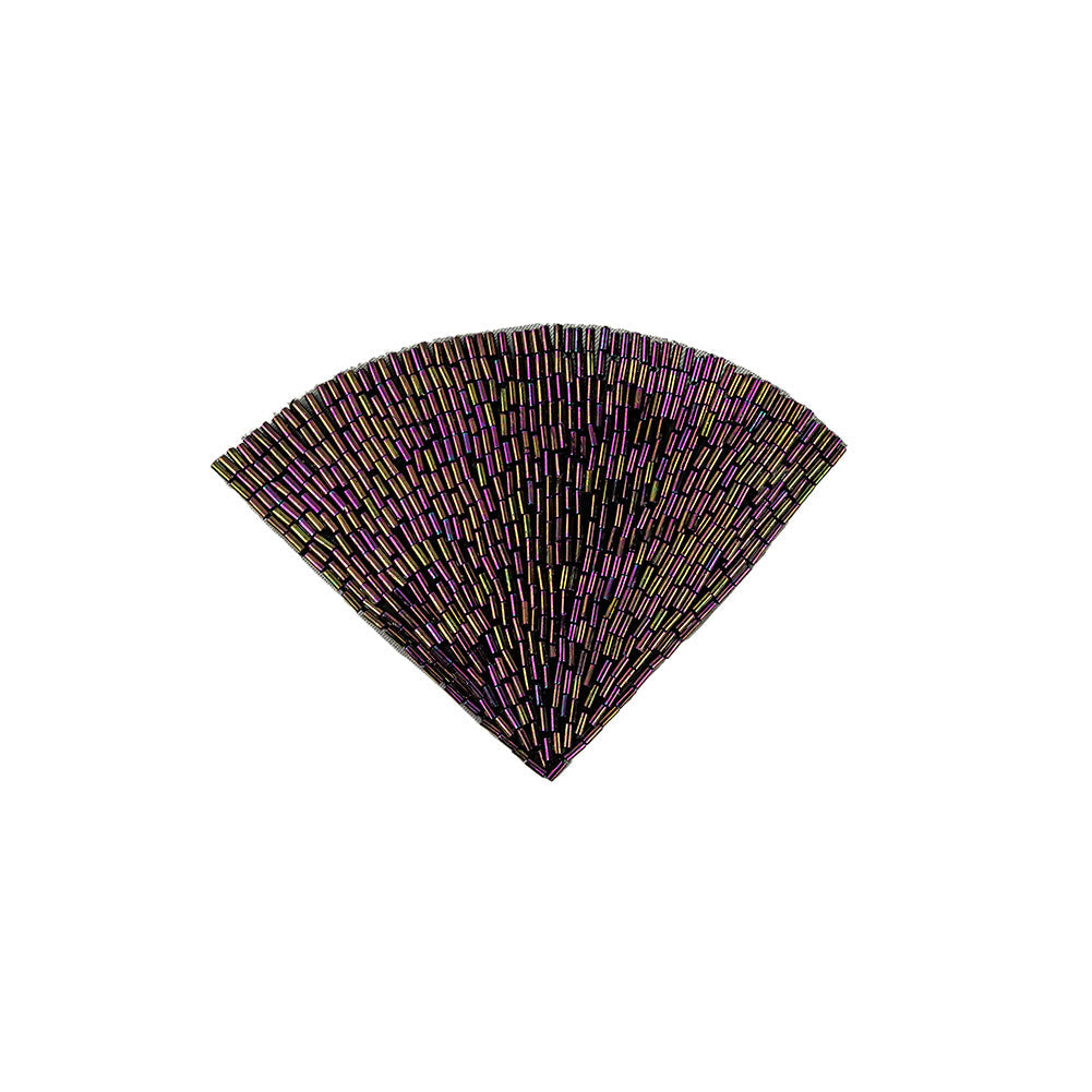 Vintage Purple Iris Beaded Fan Applique - 3.5" x 5"