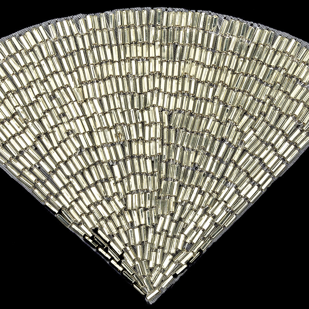 Vintage Silver-lined Beaded Fan Applique - 3.5" x 5"
