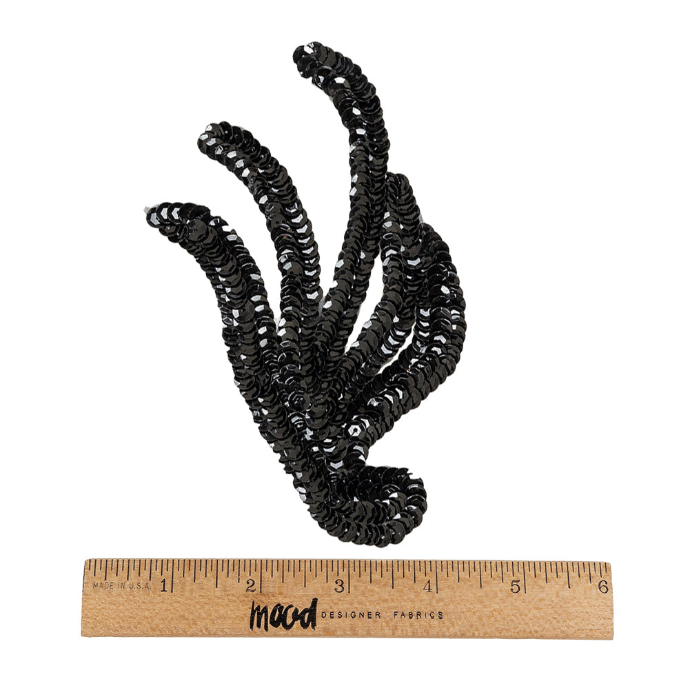 Vintage Black Sequined Abstract Left Side Applique - 5.25" x 3.625"