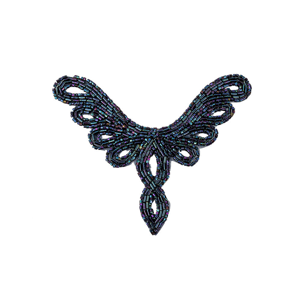 Vintage Blue Iris Bugle and Chop Beaded Abstract Applique - 4.25" x 5.5"