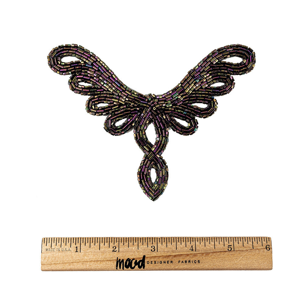 Vintage Purple Iris Bugle and Chop Beaded Abstract Applique - 4.25" x 5.5"
