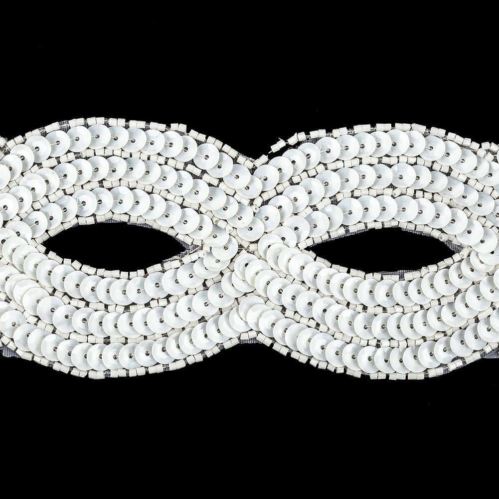 Vintage White Sequins and Beaded Figure Eight Applique - 11" x 2.5"