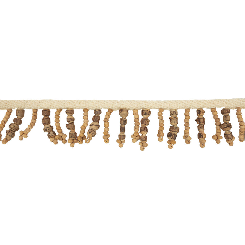 Vintage Brown and Natural Textured Wood Beaded Fringe Trim - 1.625"
