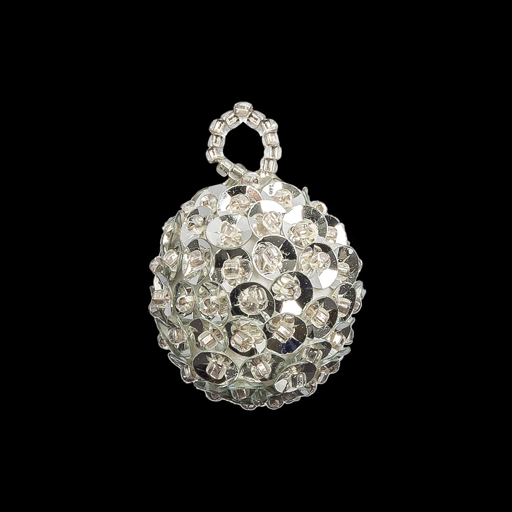 Vintage Silver Sequins and Silver-Lined Seed Beaded Tassel Applique - 1"