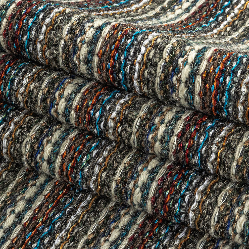 Turquoise, Brick and Metallic Silver Striped Chunky Wool Knit