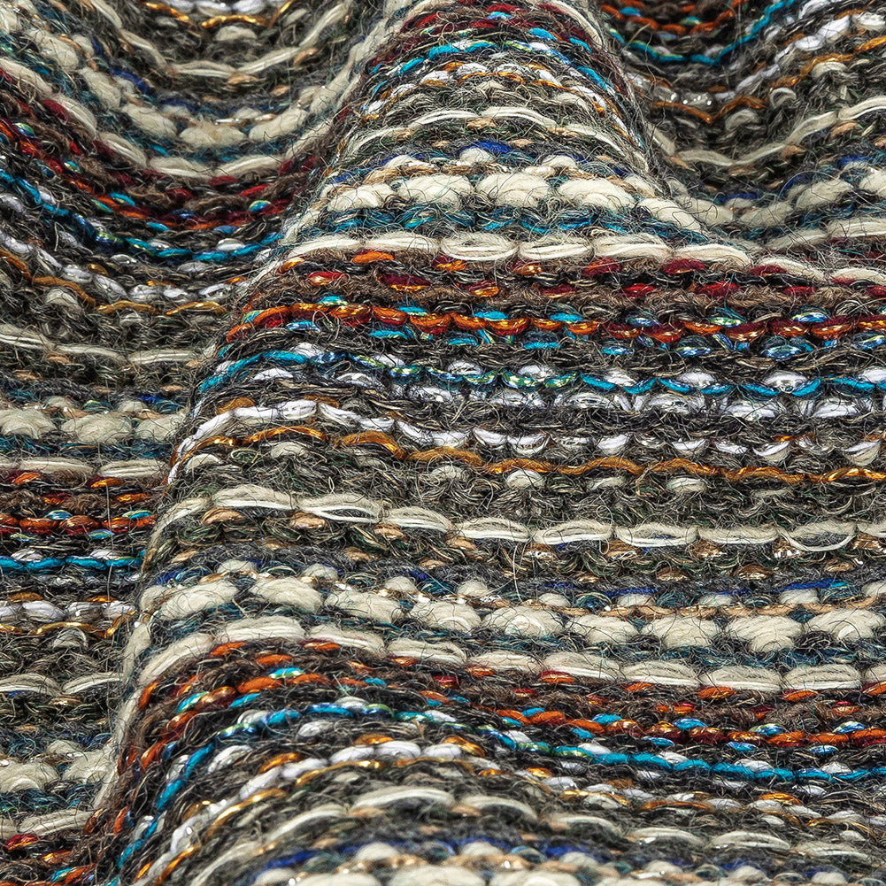 Turquoise, Brick and Metallic Silver Striped Chunky Wool Knit
