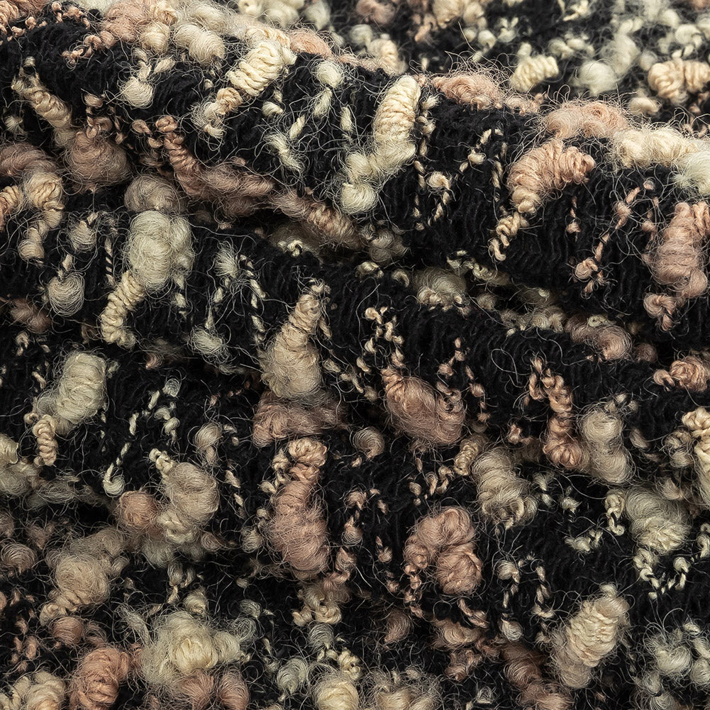 Maple Sugar, Almond Milk and Black Loosely Knit Wool Boucle