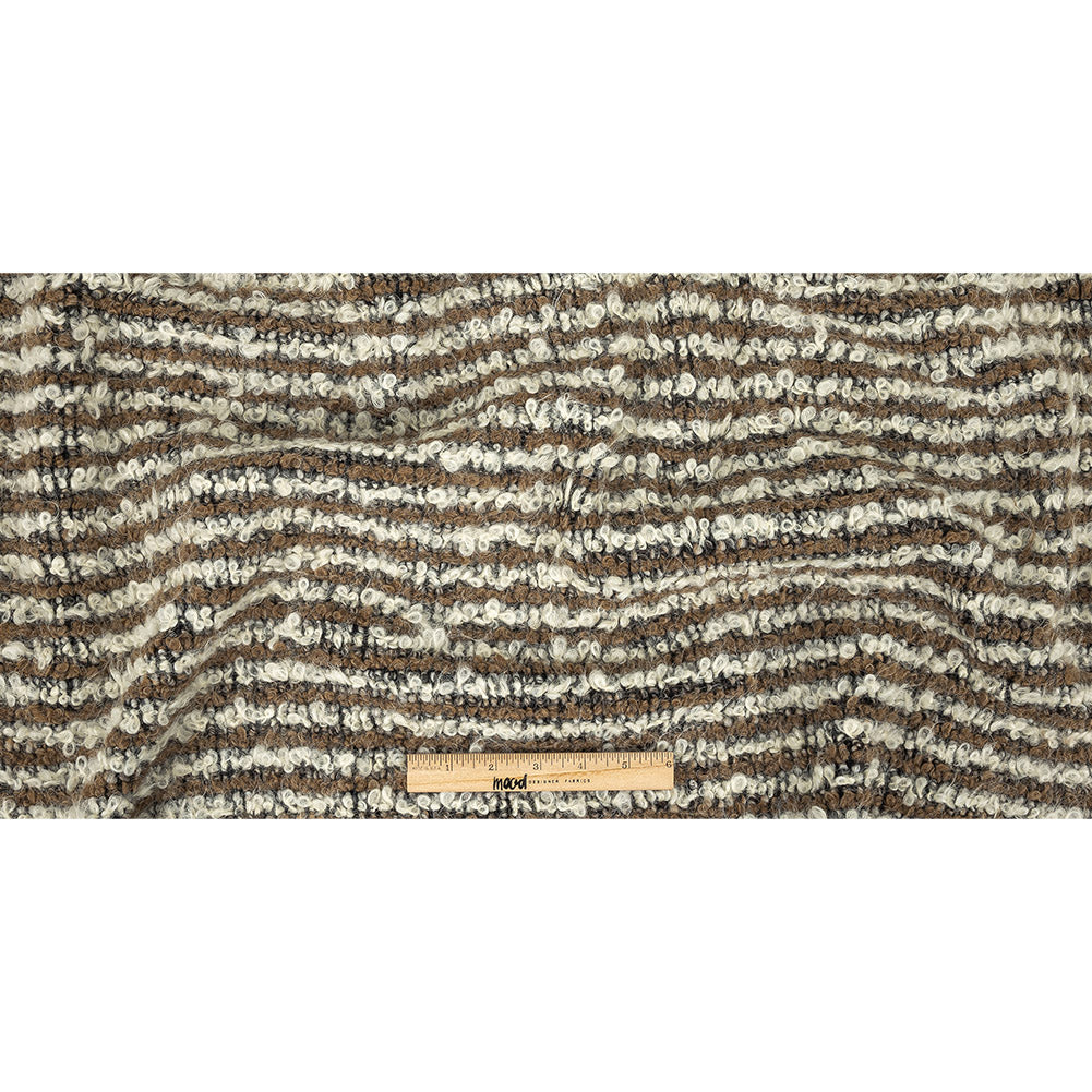 Italian Beige, Ivory and Black Striped Knit Wool Boucle