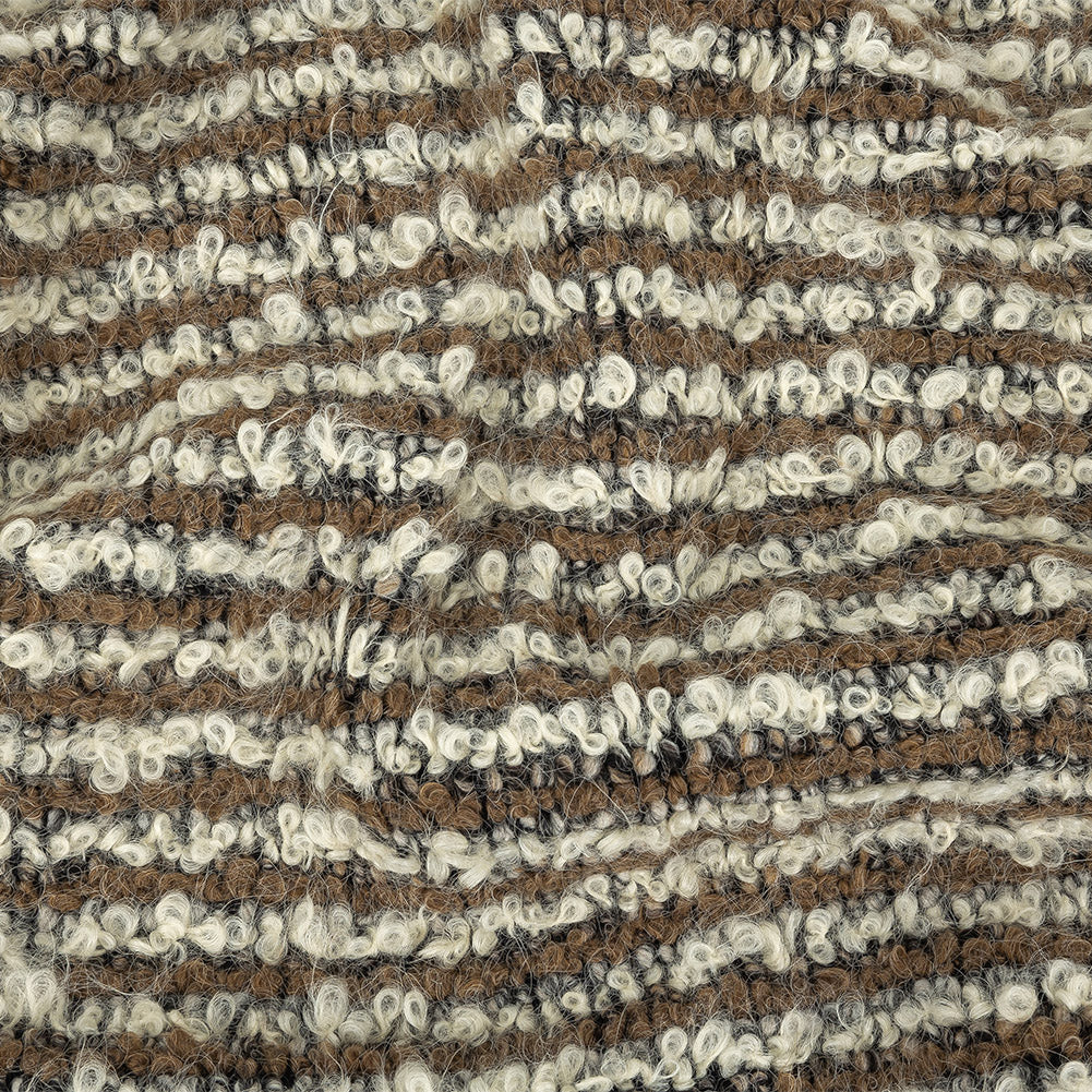 Italian Beige, Ivory and Black Striped Knit Wool Boucle