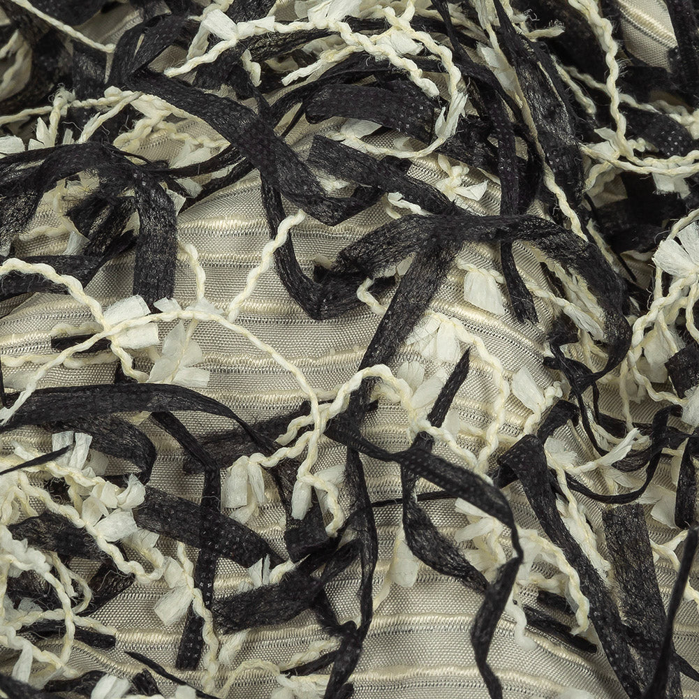 Novelty Black and Ivory Fringed Polyester Woven