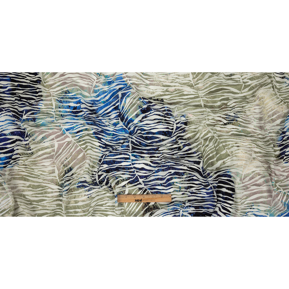 Vegan Limoges Blue and Tea Green Abstract Printed Burnout Viscose Crepe