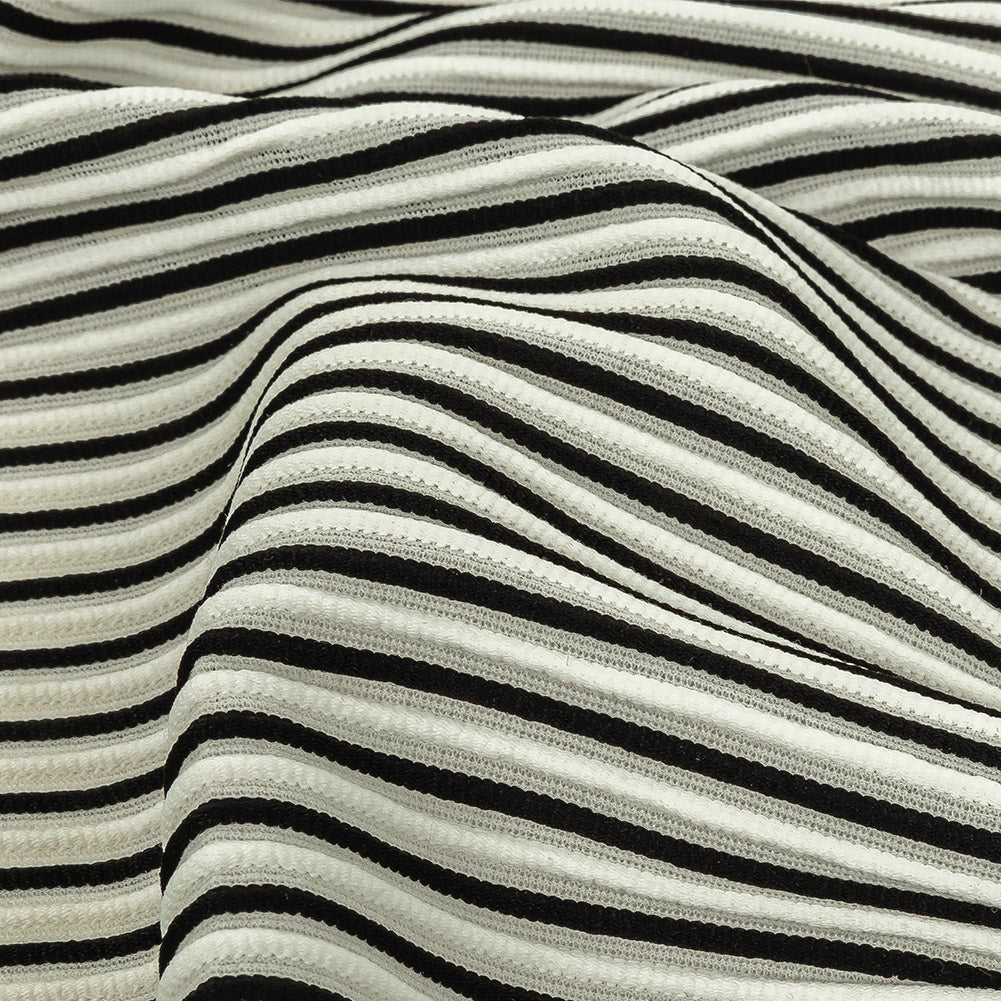 Italian Bright White and Black Raised Stripes Stretch Knit