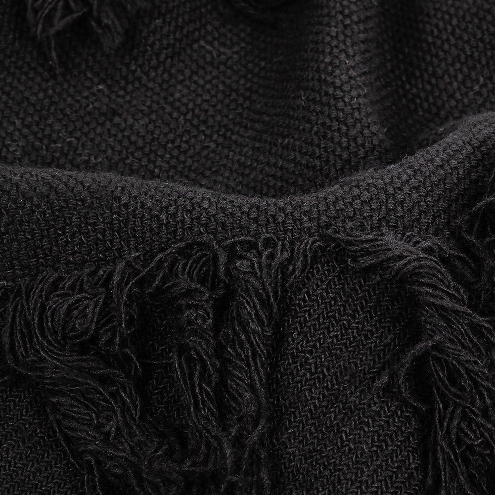 Italian Black Cotton Canvas with Fringe Stripes
