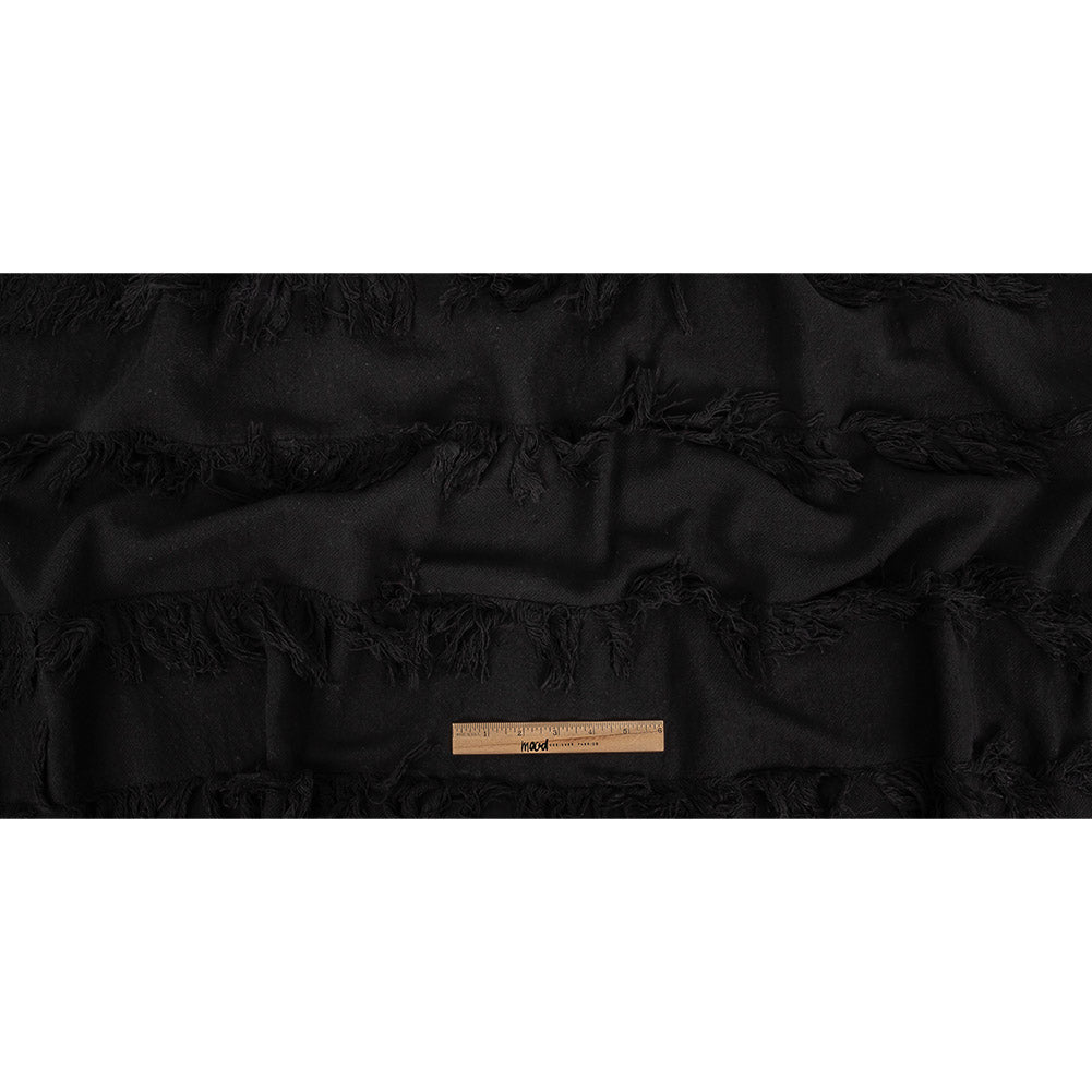 Italian Black Cotton Canvas with Fringe Stripes