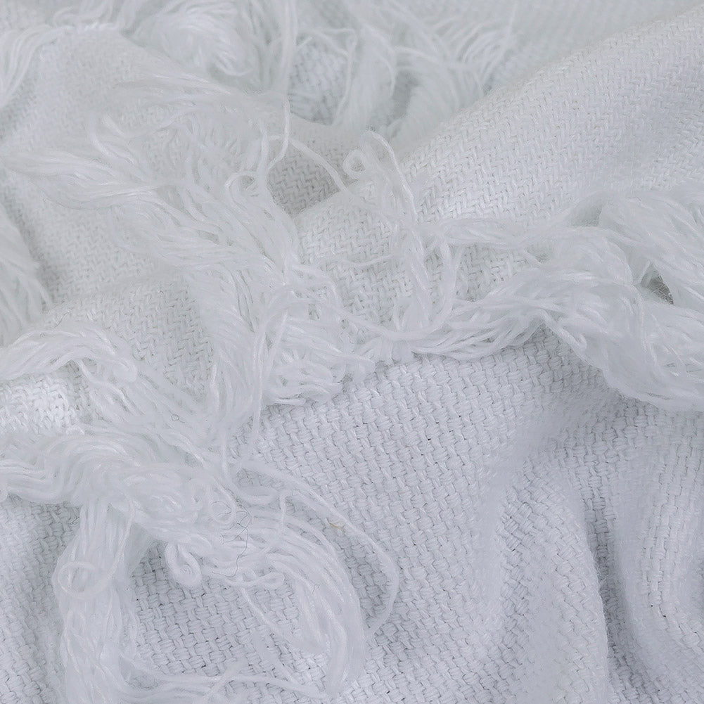 Italian White Cotton Canvas with Fringe Stripes
