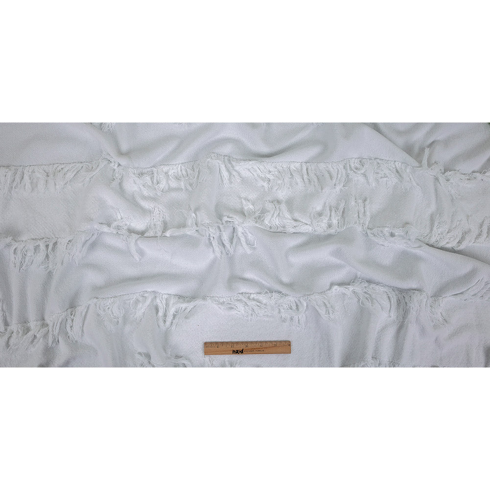 Italian White Cotton Canvas with Fringe Stripes