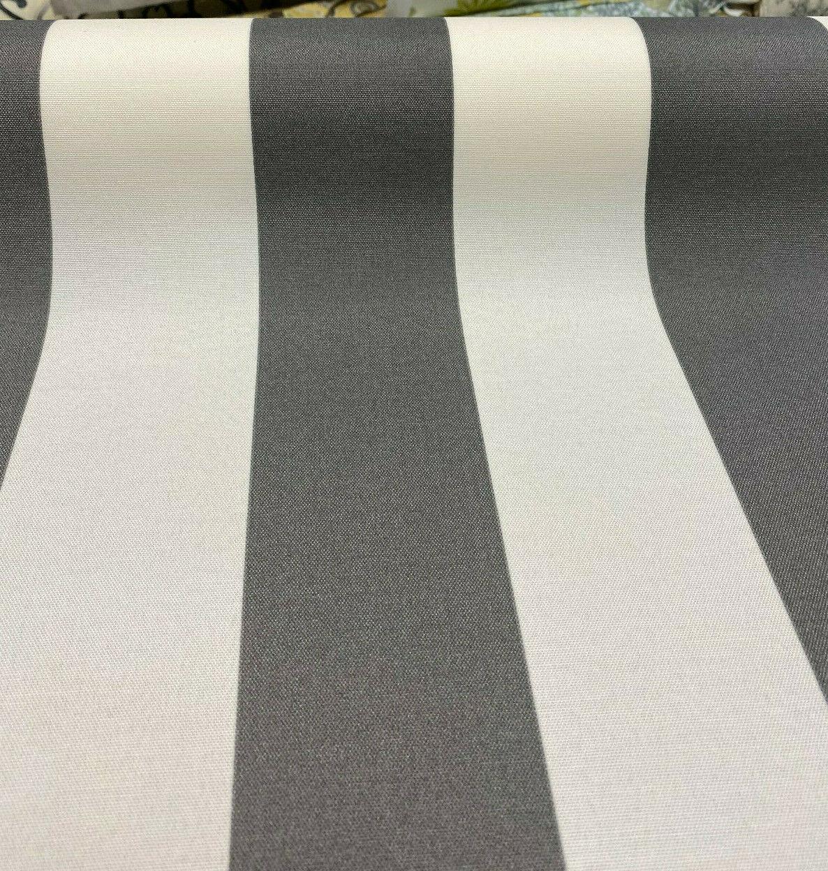Outdoor Stripe Fresco T-Spun Polyester Fabric - White And Charcoal Stripe, 54" Width (By The Yard)