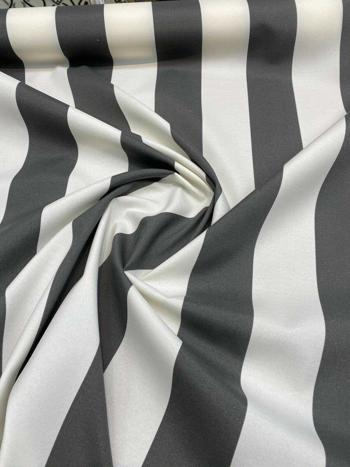 Outdoor Stripe Fresco T-Spun Polyester Fabric - White And Charcoal Stripe, 54" Width (By The Yard)