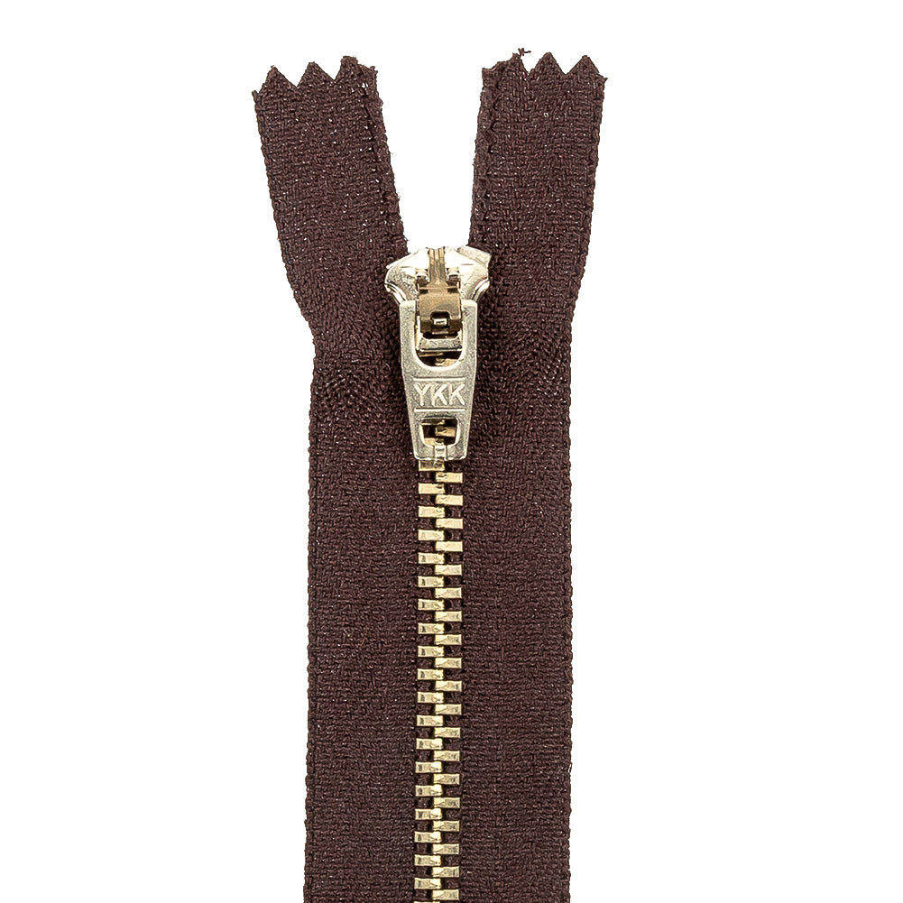 YKK Black Coffee Metal Closed Bottom Zipper with Silver Teeth - 4.5"