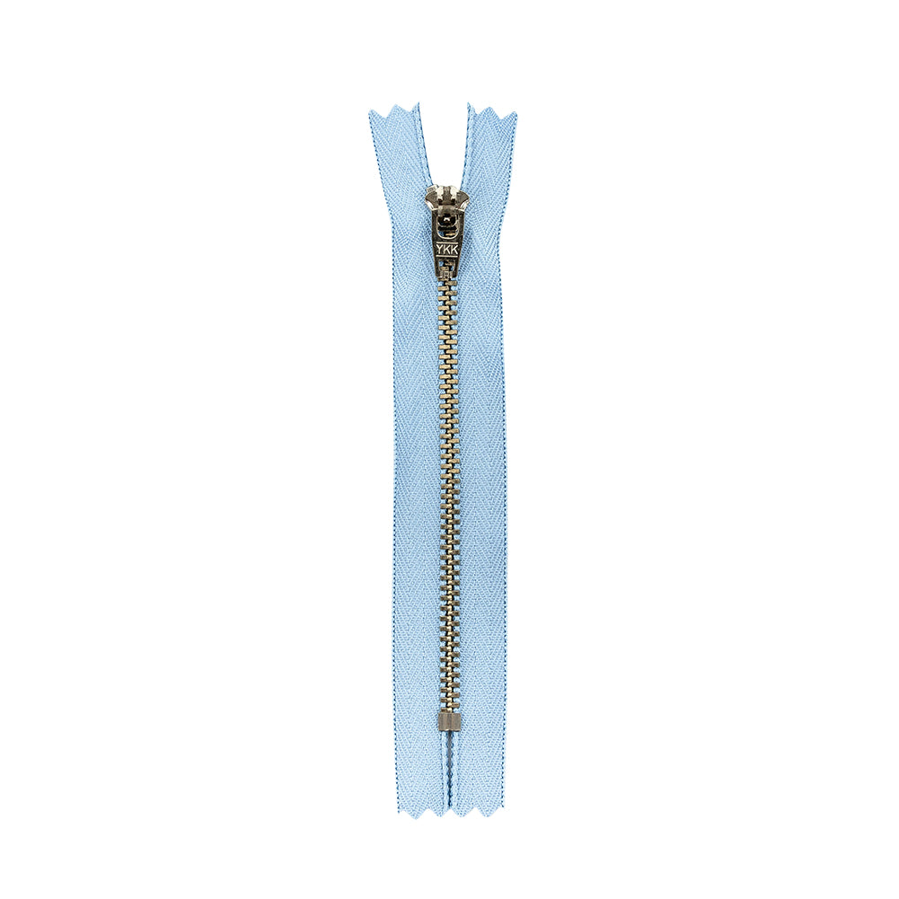 YKK Blue Metal Closed Bottom Zipper with Silver Teeth - 5"