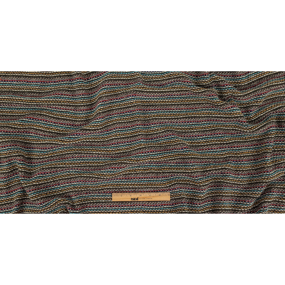 Mustard, Army Green, Blue and Ruby Wine Striped Wool Sweater Knit