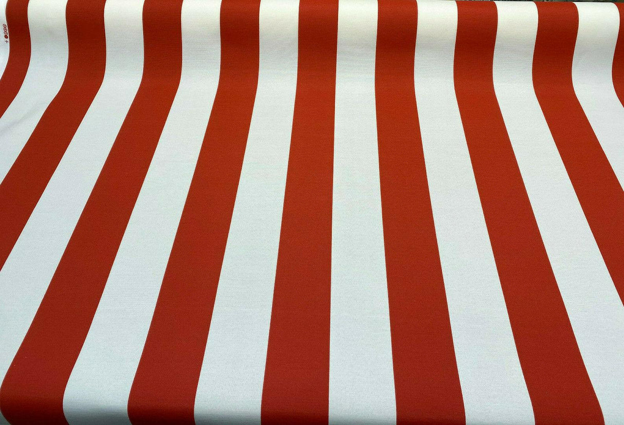 Outdoor Stripe Fresco T-Spun Polyester Fabric - White And Flame Red Horizontal Stripes, 54" Width (1 Yard)