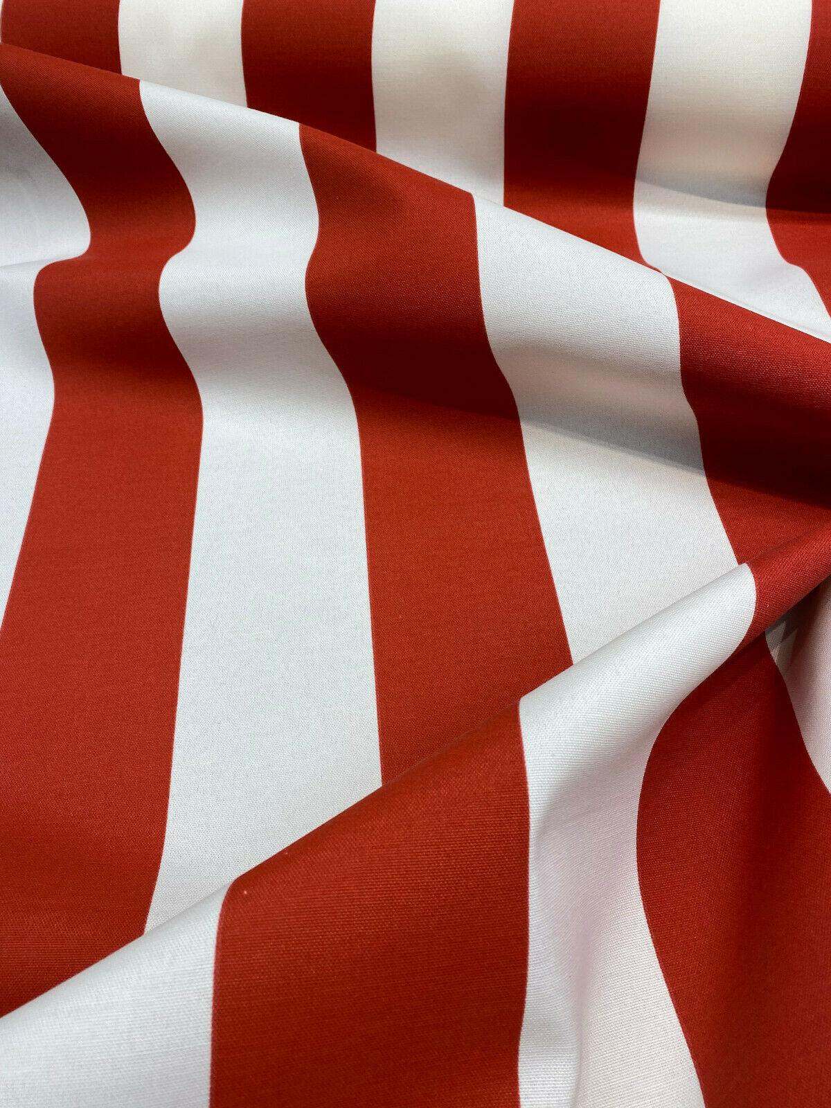 Outdoor Stripe Fresco T-Spun Polyester Fabric - White And Flame Red Horizontal Stripes, 54" Width (1 Yard)