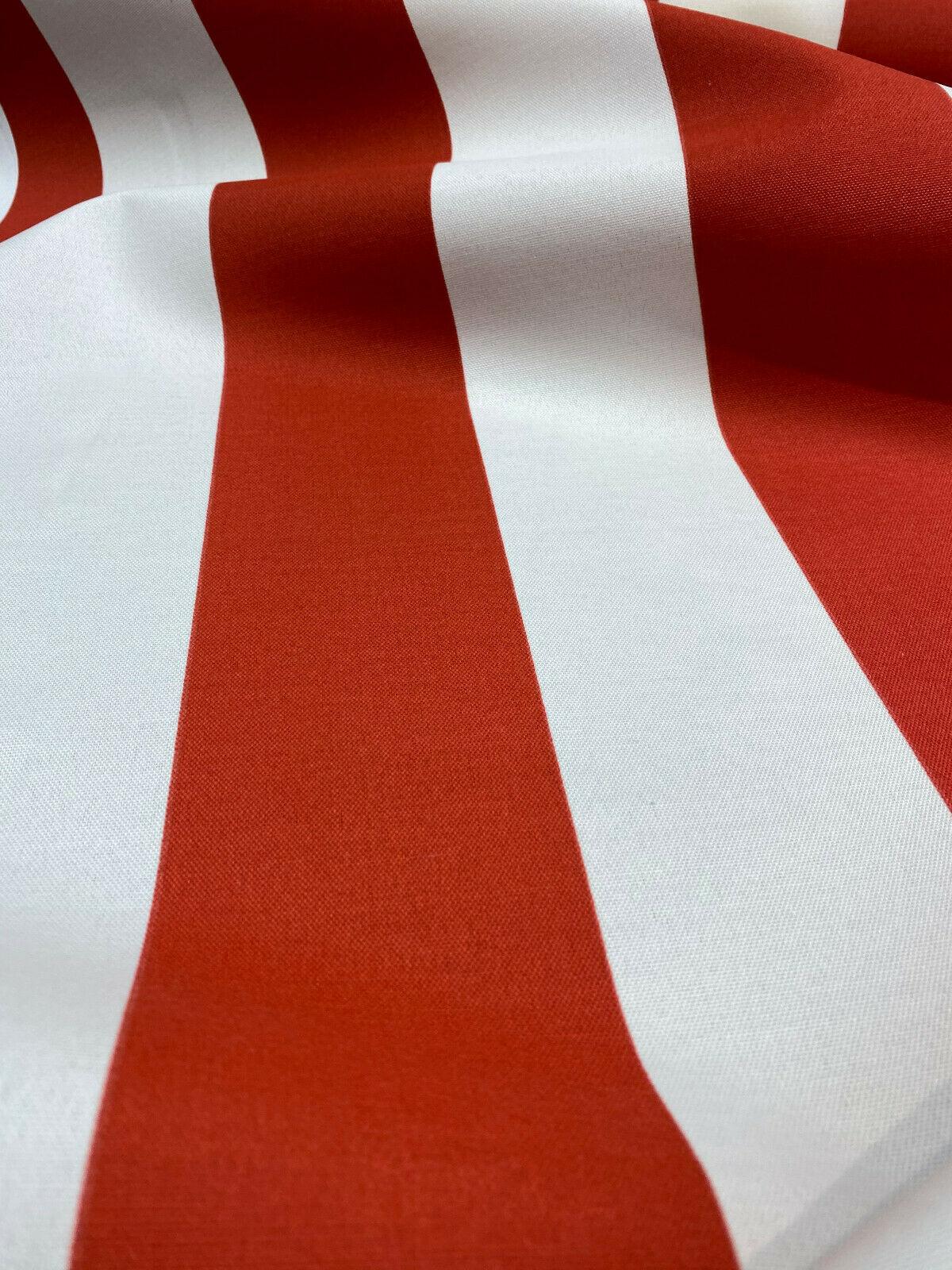 Outdoor Stripe Fresco T-Spun Polyester Fabric - White And Flame Red Horizontal Stripes, 54" Width (1 Yard)