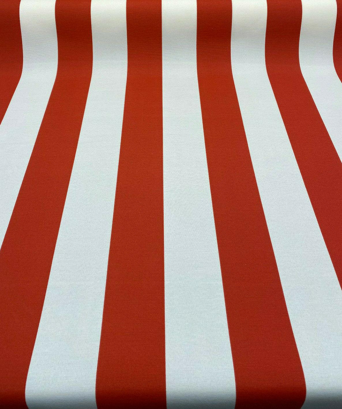 Outdoor Stripe Fresco T-Spun Polyester Fabric - White And Flame Red Horizontal Stripes, 54" Width (1 Yard)
