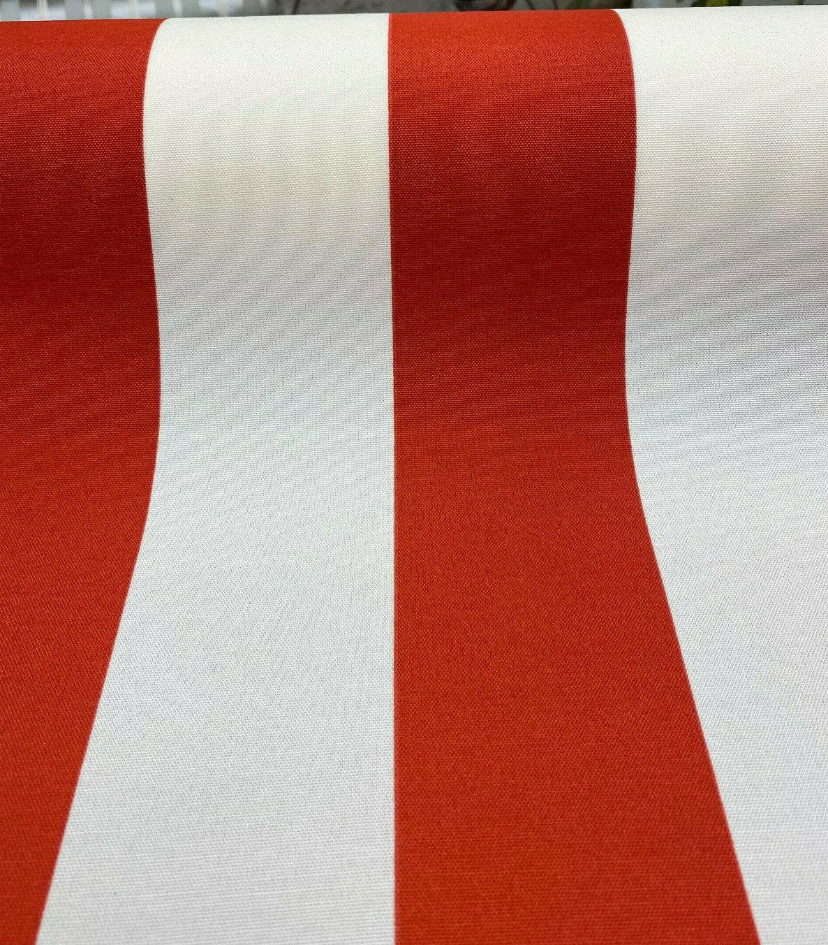 Outdoor Stripe Fresco T-Spun Polyester Fabric - White And Flame Red Horizontal Stripes, 54" Width (1 Yard)